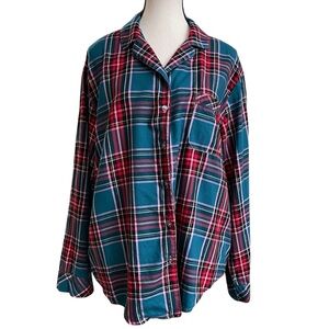 Victoria's Secret Green and Red Plaid Night Shirt L